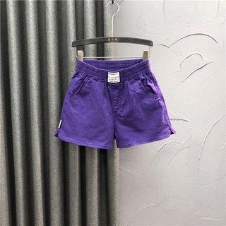 Jiashucheng Quần Short Denim Dáng Chữ A Ống Rộng Màu Tím Phong Cách Phương Tây Thời Trang Mùa Hè Cho Nữ