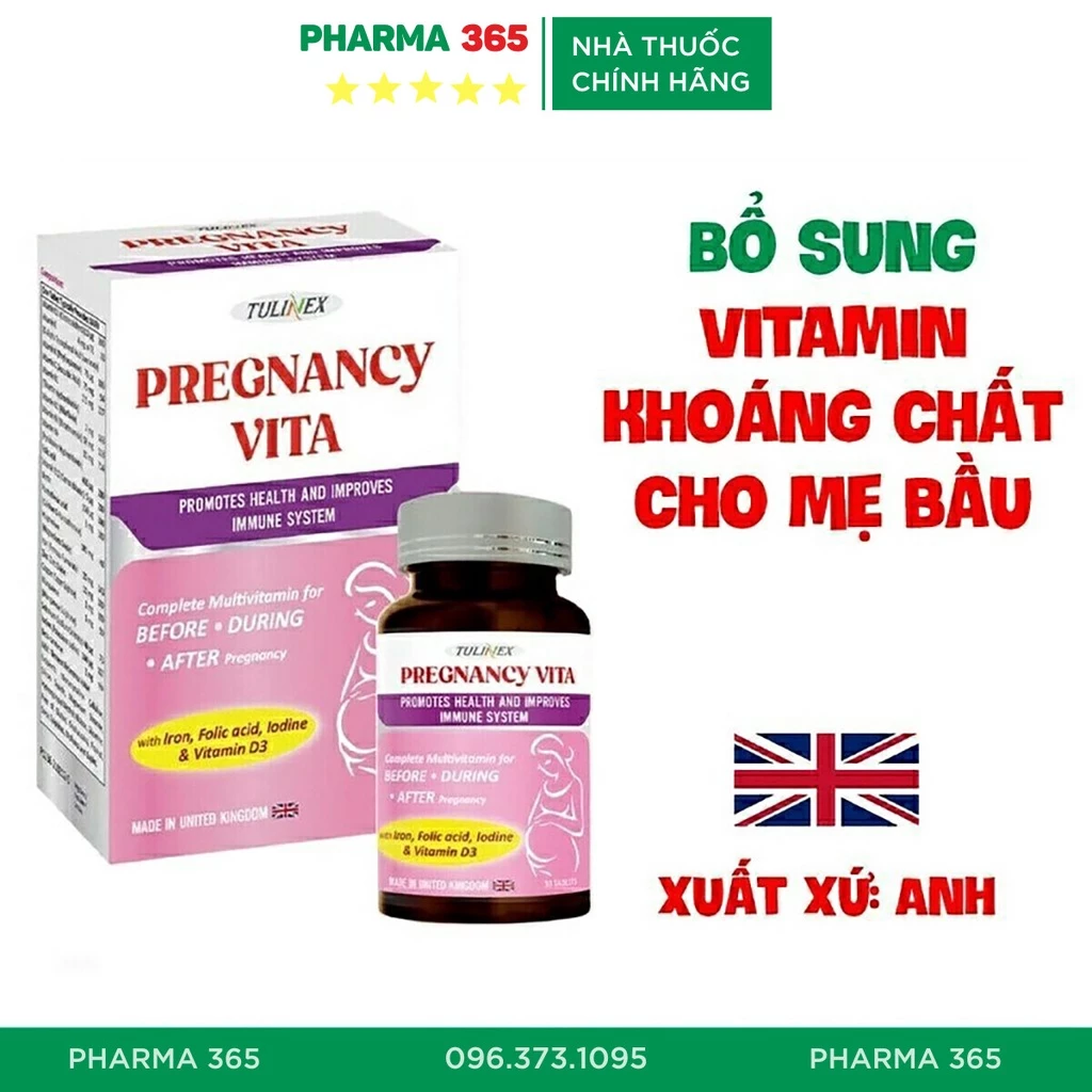 Vitamin Tổng Hợp Cho Bà Bầu Pregnancy Vita (Châu Âu) Tăng Đề Kháng, Acid Folic, Sắt, Vitamin D3 - Hộp 30 viên