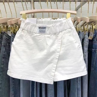 Goouliu Quần Short cotton Ống Rộng Lưng Cao Giả Hai Lớp size Lớn Màu Trắng Thời Trang Mùa Hè Cho Nữ