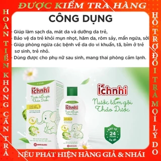 Nước tắm gội thảo dược Ích Nhi lọ 230ml (0-3 tuổi) bảo vệ bé suốt 24h ngừa rôm sảy, hăm da, mẩn ngứa  - jinguu