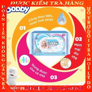 Bộ 4 gói Khăn ướt Bobby không mùi 100 tờ/gói (Xanh)  - jinguu