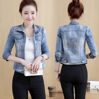 Áo Khoác Denim Đính Hạt Sequin Phong Cách Hàn Quốc Thời Trang Mùa Thu 2023 Mới