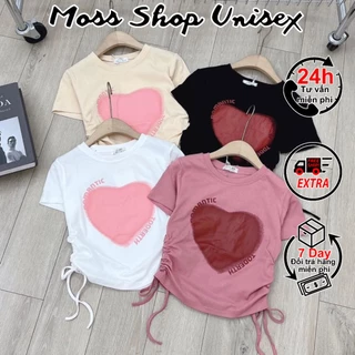 Áo croptop cộc tay tim Romantic dây rút 2 bên MOSSSHOPUNISEX