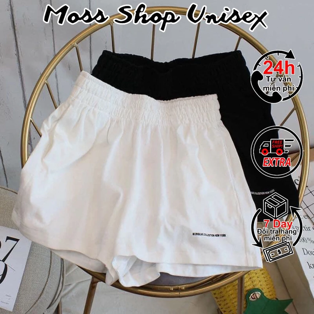 Quần đùi ống rộng thêu dòng chữ nhỏ phong cách ulzzang MOSSSHOPUNISEX