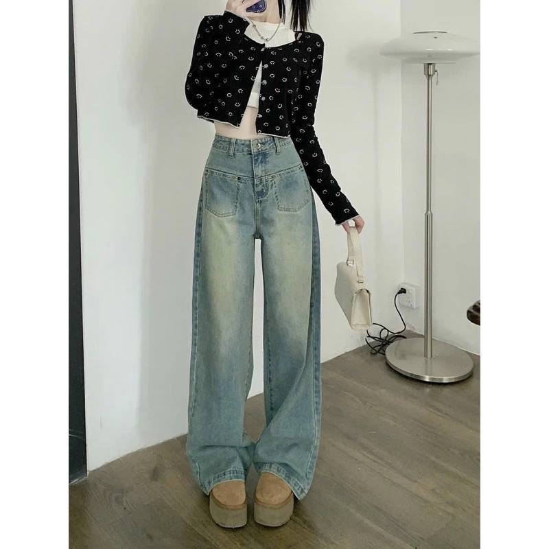 Quần Jean nữ ống rộng lưng cao, quần bò nữ màu xanh bạc phong cách vintage thời trang chất đẹp [Freeship]