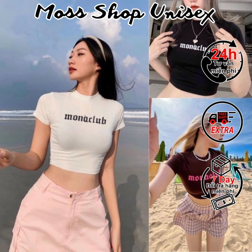 Áo Croptop MONACLUB ôm body ngắn tay MOSSSHOPUNISEX