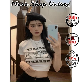 Áo croptop in  WEEKEEP ôm body ngắn tay MOSSSHOPUNISEX