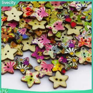 {livecity} Nút gỗ trang trí hình ngôi sao in hoa