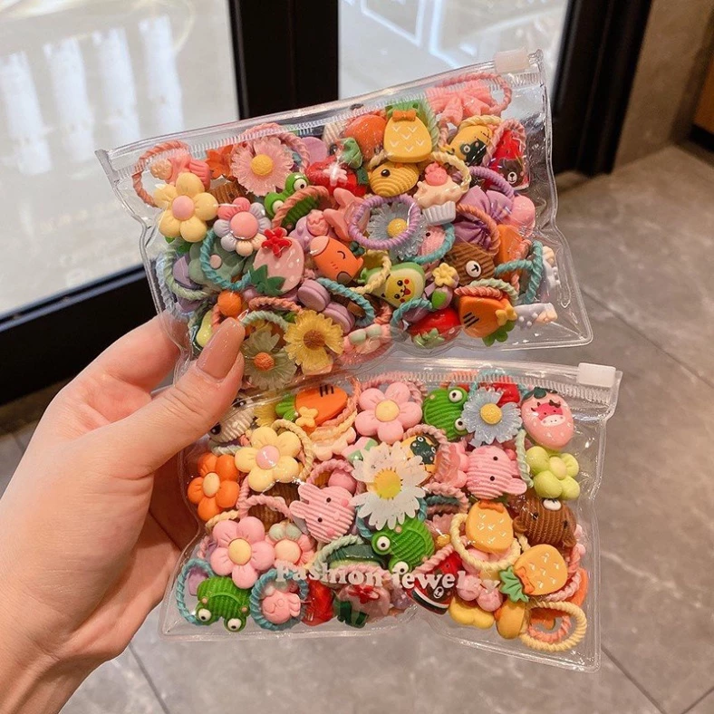 Set 50 chun buộc tóc🍀FREESHIP🍀Combo 50 dây cột tóc xoắn co giãn cho bé xinh nhiều hình cute dễ thương