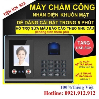 Máy Chấm Công Hỗ Trợ Cả Khuôn Mặt và Vân Tay AF01 (Hỗ trợ tính lương Fultime và Partime)Tặng kèm USB