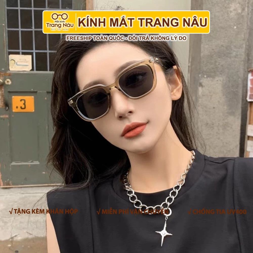 Kính mát nam nữ chống UV400 thiết kế mắt vuông dễ đeo màu sắc thời trang 3713 - Kính Mắt Trang Nâu