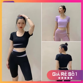 Hàng Mới Bộ quần áo tập gym yoga nữ áo croptop quần legging lửng nâng mông đồ tập gym yoga nữ-Chất vải mềm, quần nâng v3