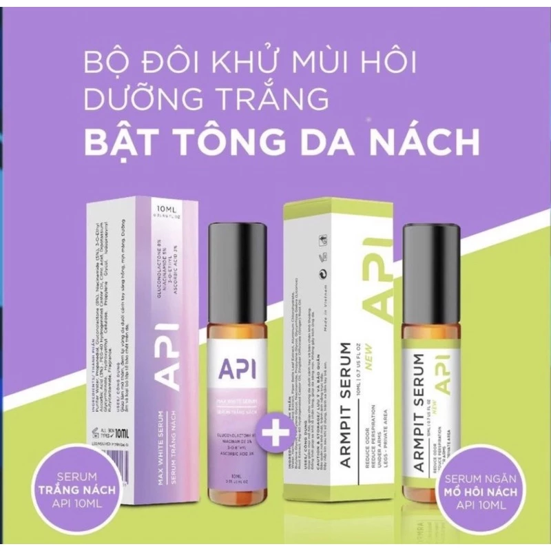 Serum Trắng Nách API Và Khử mùi hôi nách API , Son Nách API , Lăn Khử Mùi Ngăn Tiết Mồ Hôi 72h