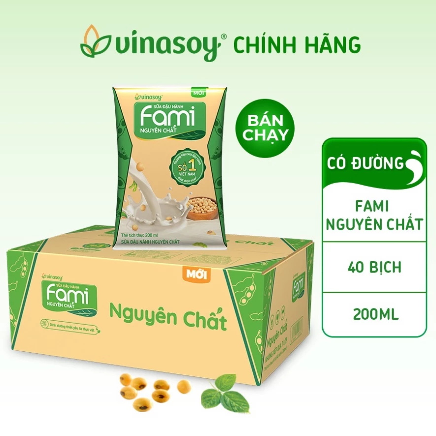 Thùng sữa đậu nành Fami Nguyên chất (40 bịch x 200ml)