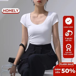 Áo Croptop ngắn tay Cổ U  HOMELY , Siêu Hót chất cotton siêu mát ,nhiều màu đẹp