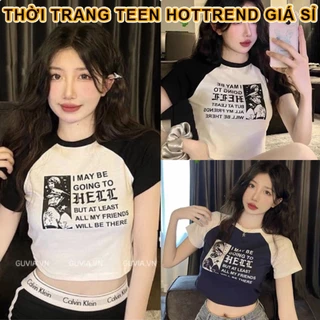 Áo croptop body HELL phối tay raglan giá rẻ