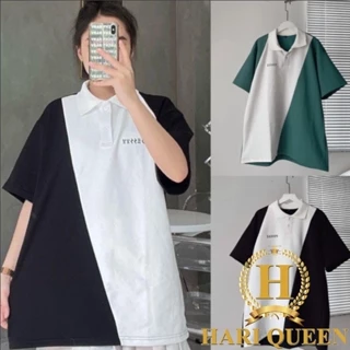 Áo polo tay lỡ phối chéo in chữ nhỏ mẫu mới form rộng đẹp HARIQUEEN - Áo phông nam nữ Unisex chất cotton hottrend 2023