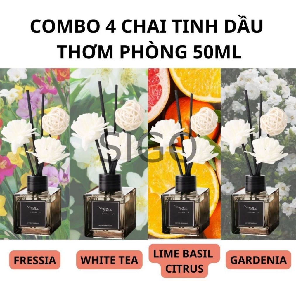 Tinh Dầu Thơm Thiên Nhiên 50ml Bản Sang Trọng Để Phòng Que Gỗ Tự Khuếch Tán Thanh Lọc Khử Mùi Không Khí