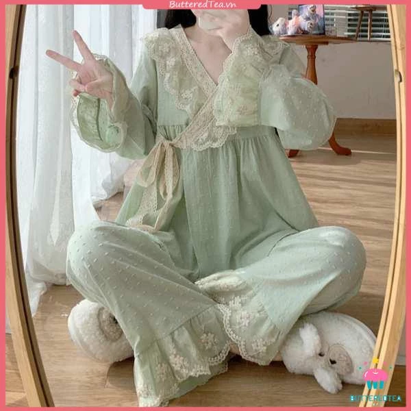 Bộ Đồ Ngủ Cotton Dài Tay Xinh Xắn Dành Cho Nữ