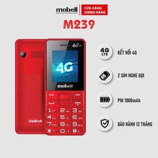 Điện Thoại phổ thông Mobell M239 Chính Hãng Nghe Gọi Loa To 2 SIM 4G Siêu Bền Pin Trâu Camera 8 MP Bảo Hành 12 Tháng