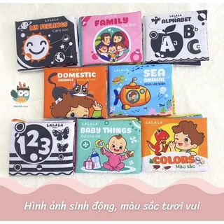 Sách vải cho bé sơ sinh 0 đến 12 tháng của Lalalababy, an toàn tuyệt đối, kích thước 12x11cm, 8 mặt sột soạt cho bé.