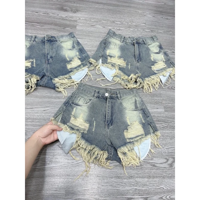 Quần shorts jeans đùi nữ túi lòi xẻ lai - T2L