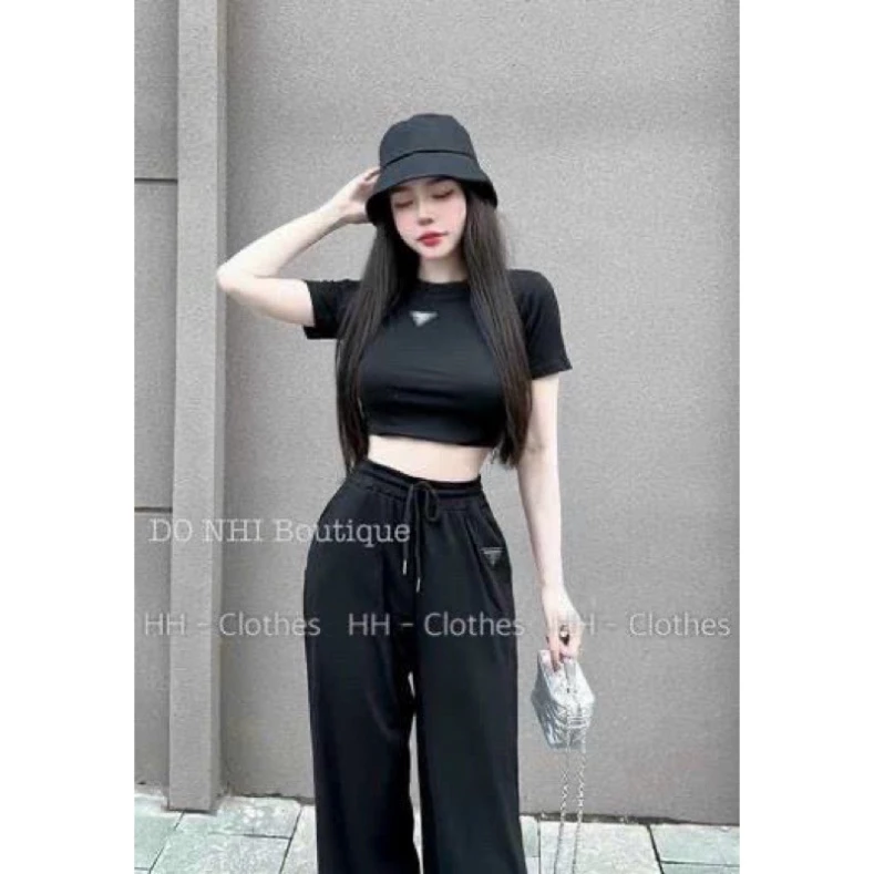 Áo croptop babytee ôm body phối logo tam giác P RA Da - Z8U