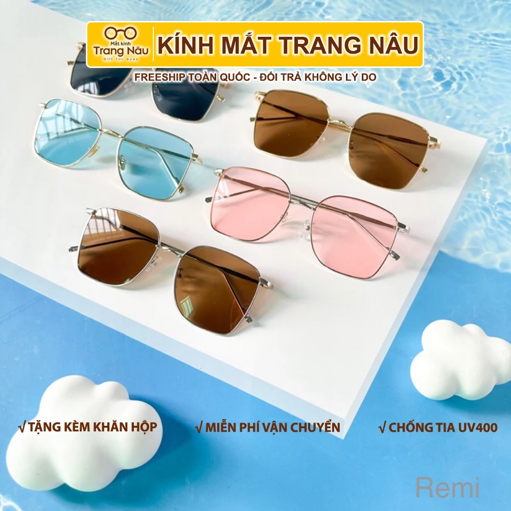 Kính mát thời trang thiết kế mắt vuông, chống UV400 đi biển đi du lịch Mo.remi 9165 - Kính Mắt Trang Nâu