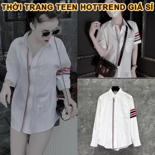 Áo sơ mi Ngắn Dài vạch tay Khóa dọc - Áo sơ mi Thome trắng nam nữ unisex hottrend cháy phố đi học đi chơi đi làm 2023