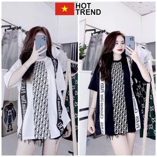 Áo thun tay lỡ Dì O họa tiết in dọc HOTTREND - Áo thun tay lỡ nam nữ unisex freesize form rộng 65kg chất cotton đẹp cháy