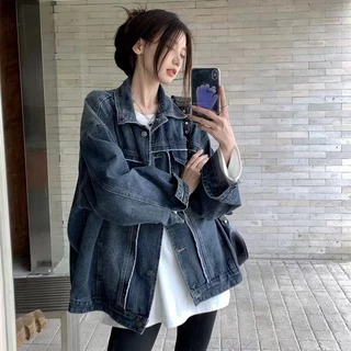 Jiashucheng Áo Khoác denim Tay Dài Dáng Rộng Phong Cách bf Cổ Điển Thời Trang Mùa Xuân Mới Cho Nữ