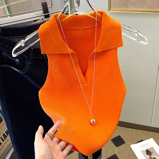 Phụ nữ áo len nữ áo len vest nữ áo vest dệt kim sẵn sàng [giảm giá 20%] slim-fit polo cổ áo không tay áo len nữ mùa hè cao cấp siêu hot vest nhỏ