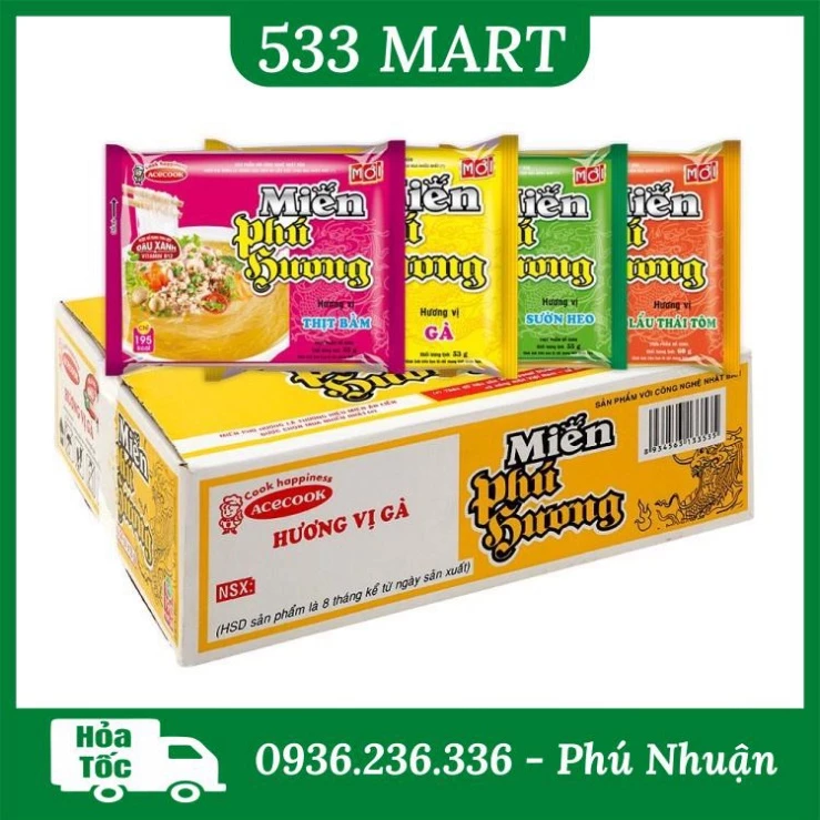 Thùng 24 gói Miến Phú Hương ăn liền gói 55g