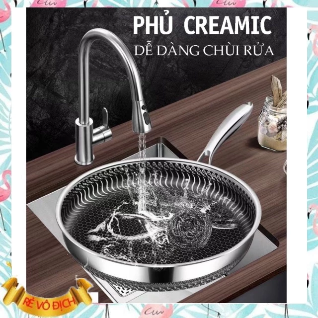 ship hỏa tốc -  Chảo chống dính vân tổ ong chiên, xào, nấu -  inox SUS 304 thời thượng size 28cm rẻ đẹp, tiện dụng
