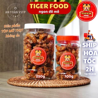 Tóp mỡ thịt mắm tỏi TIGER FOOD Tóp mỡ không da chiên giòn sốt mắm tỏi ăn kèm bánh tráng phơi sương Siêu Phẩm ăn vặt