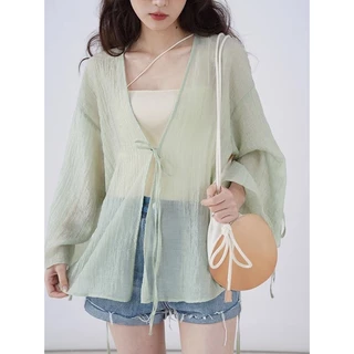 Jiashucheng Áo Khoác cardigan chiffon Chống Nắng Dáng Rộng Thoáng Khí Phong Cách Trung Hoa Mới Mùa Hè Dễ Phối Đồ Cho Nữ