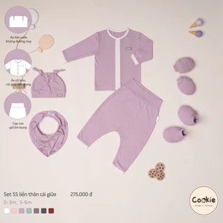 [COOKIEHN] Set sơ sinh liền thân cài giữa COOKIE size 0-3m & 3-6m - SECG