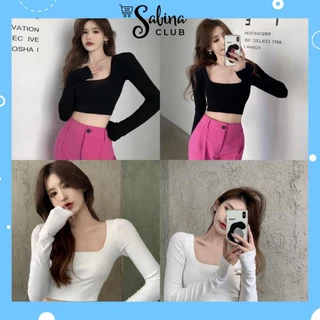 Áo Kiểu Croptop Tay Dài Cổ Vuông, Chất Thun Cotton Tăm Dày Mịn Siêu Hot  ngocphanminhkhoi