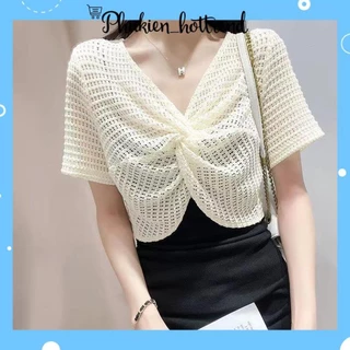 Áo Khoác Len Lưới Mỏng Phong Cách Hàn Quốc Cardigan Dáng Croptop Siêu Hot phanngoc03