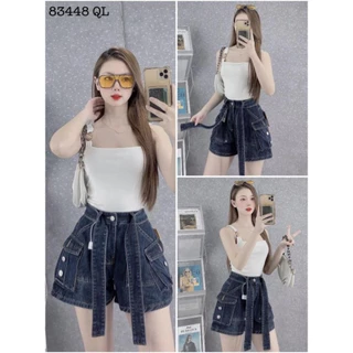 Quần đùi nữ jean THCLOTHES quần cộc cạp cao bóp eo tôn dáng năng động phong cách Hàn Quốc short bò 83448