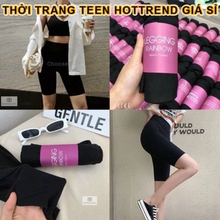 Quần legging lửng co dãn chất cotton - Quần legging nữ cuộn tím Rainbow mặc nhà đi chơi đi tập gym yoga thể thao