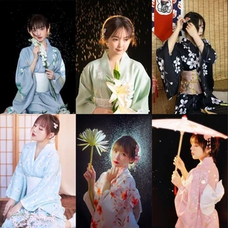 God girl Đầm kimono Cách Tân Phong Cách Nhật Bản yukata Hoa Anh Đào Truyền Thống Làm Đạo Cụ Chụp Ảnh Nghệ Thuật