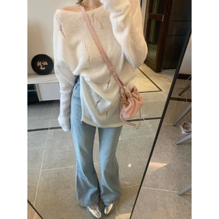 Jashucheng Áo sweater Mỏng Chống Nắng Thiết Kế Đục Lỗ Sớm Thu 2023 Phong Cách Lười