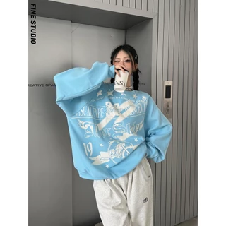 Áo Sweater Cổ Tròn Dáng Rộng In Hình Ngôi Sao Thời Trang Mùa Thu Mỹ 2023 Cho Nam Và Nữ