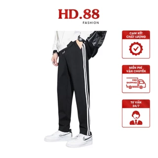 Quần thể thao nam nữ 3 sọc ống suông dáng dài, Quần jogger thể thao nỉ chất poly co giãn thoáng mát