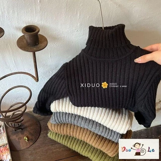 Doula ~ Áo sweater Cổ Cao Kẻ Sọc Màu Trơn Thời Trang Thu Đông Hàn Quốc Cho Bé Trai Và Bé Gái