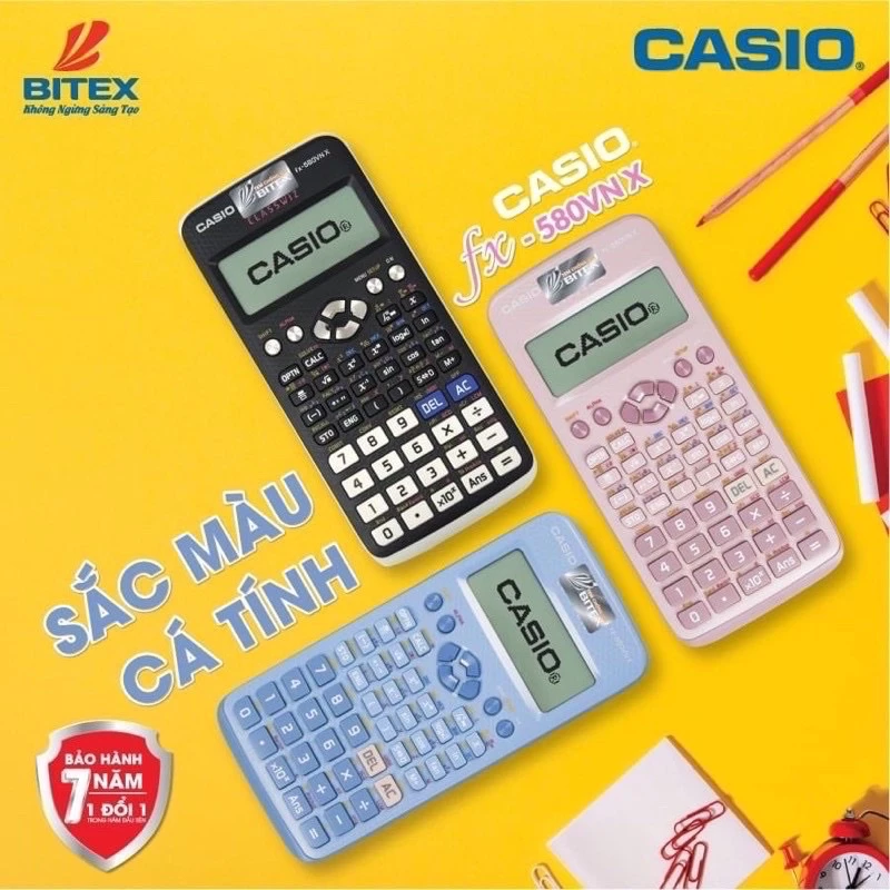 MÁY TÍNH CASIO FX 580VNX Chính Hãng 100% (Bảo Hành 07 Năm) Tặng kèm 2 cây bút Pilot của Nhật