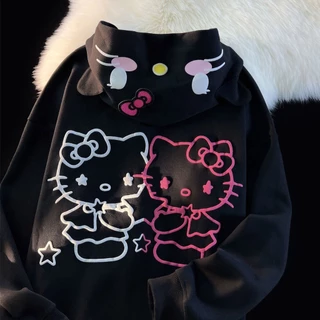 Hello kitty Cat Dễ Thương In Hình Học Sinh Áo Cardigan Rời Có Mũ Trùm Đầu