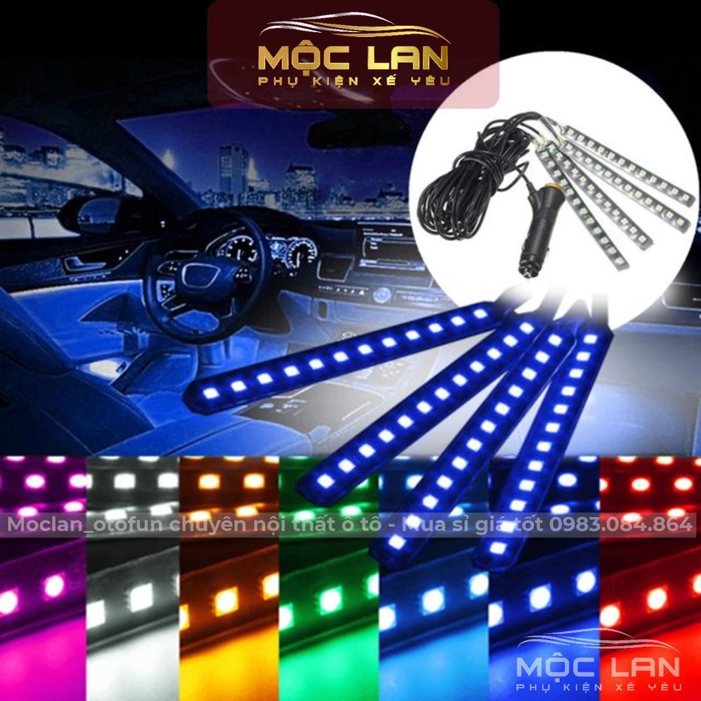 Đèn Led gầm trang trí nội thất ô tô - Ánh sáng cảm ứng nháy theo nhạc dải 12 led cắm cổng usb và cắm tẩu thông minh