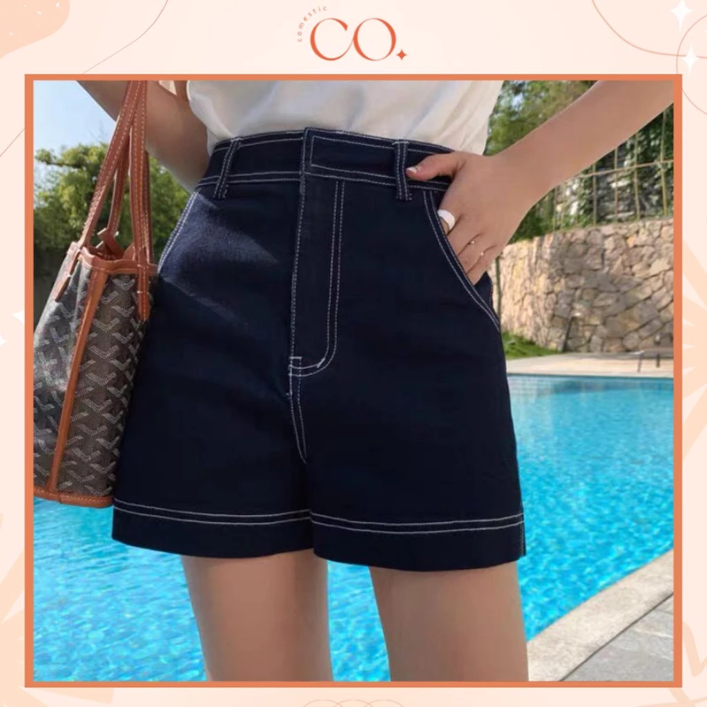 Quần Shorts Cạp Cao Ống Rộng_Phối Chỉ Nổi Bật_C25